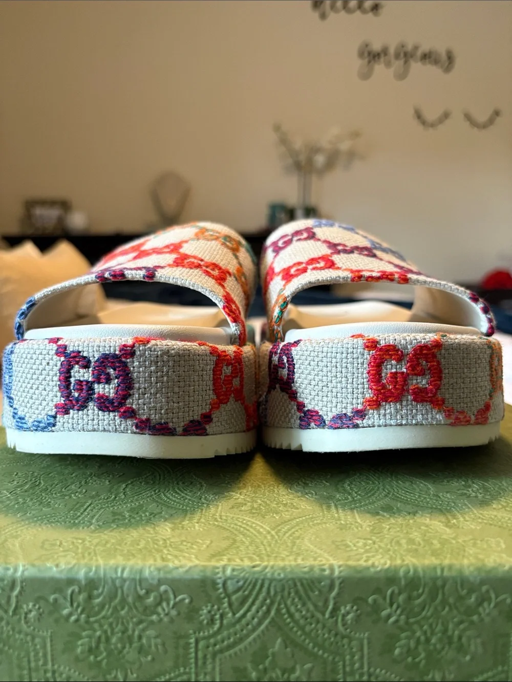 Gucci Rainbow GG Canvas Platform Slide Sandals